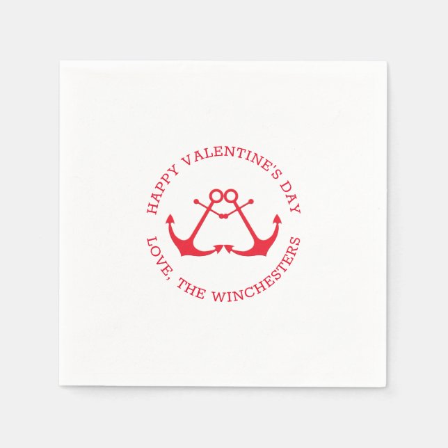 Happy Valentine's Day nautical anchors Custom nied Serviette (Vorderseite)