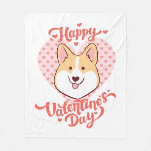 Happy Valentines Day Niedlich Corgi Hund Fleecedecke