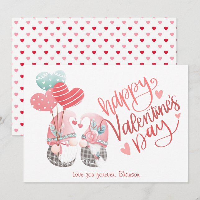 Happy Valentine's Day Niedlich Gnome Couple Valent Mitteilungskarte (Vorne/Hinten)