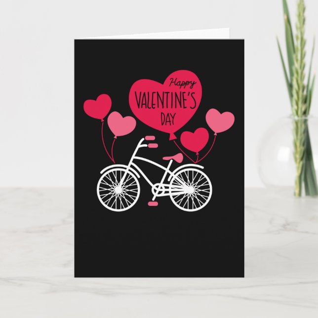 Happy Valentines Day Niedlich Heart Balloons Bicyc Karte (Vorderseite)