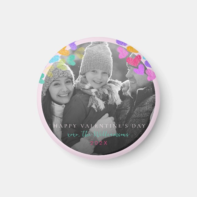 Happy Valentines Day Niedlich Pastel Hearts Foto Magnet (Vorne)