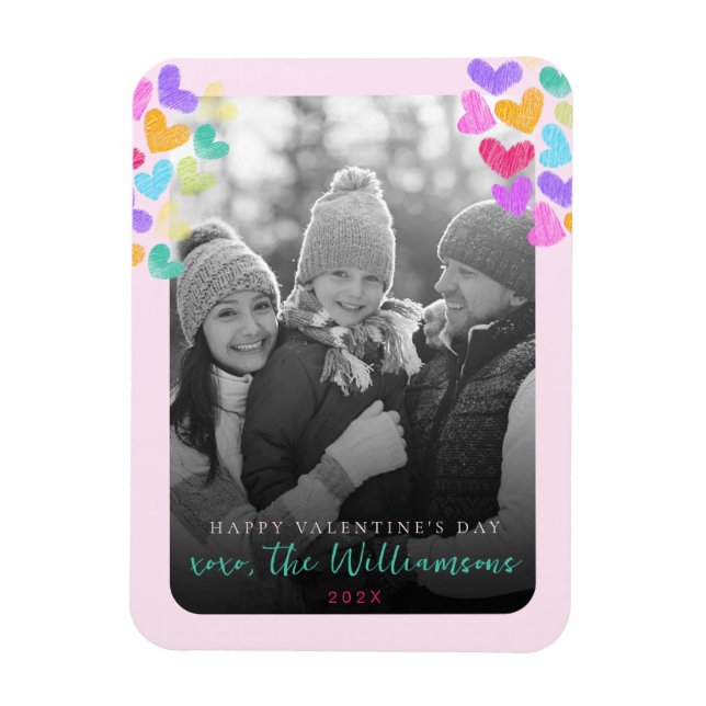 Happy Valentines Day Niedlich Pastel Hearts Foto Magnet (Vertikal)