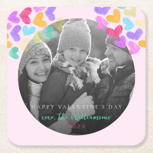 Happy Valentines Day Niedlich Pastel Hearts Foto Rechteckiger Pappuntersetzer