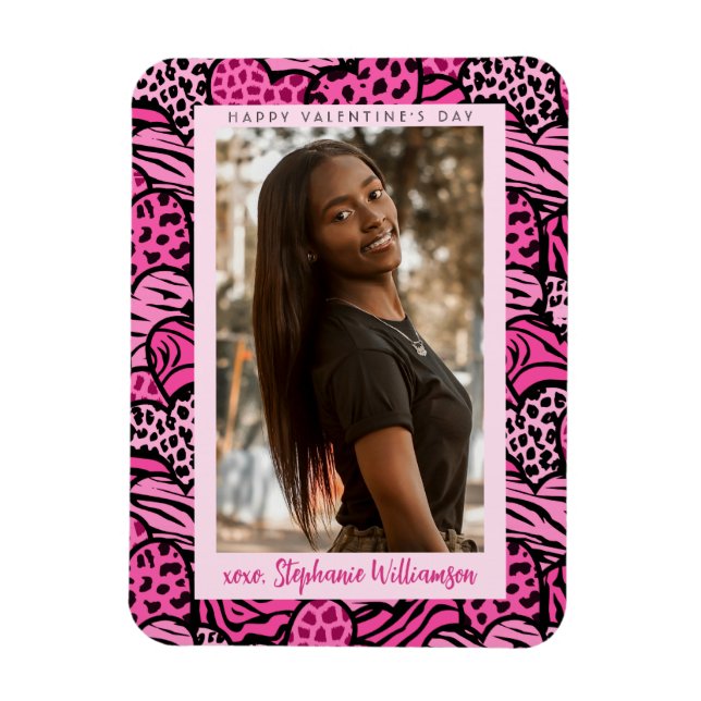 Happy Valentines Day Niedlich Pink Jungle Hearts F Magnet (Vertikal)