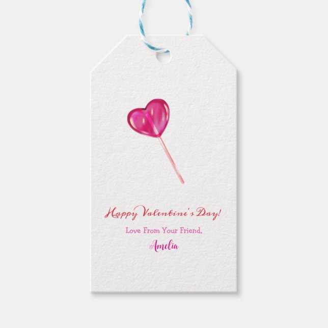 Happy Valentine's Day Niedlich Pink Lollipop Herz Geschenkanhänger (Vorderseite)