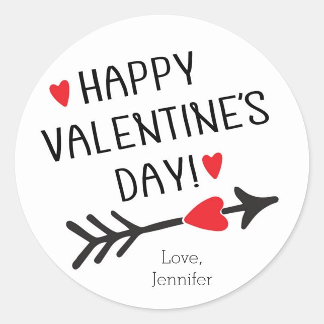 HAPPY VALENTINE'S DAY Niedlich Red Heart Arrow Mod Runder Aufkleber (Vorderseite)