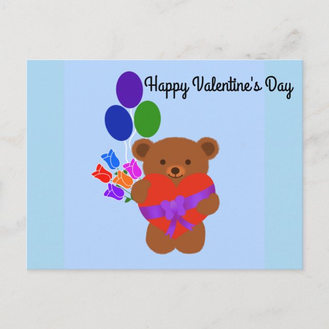 Happy Valentine's Day Niedlich Teddy Bear #3 Postk Postkarte (Vorderseite)