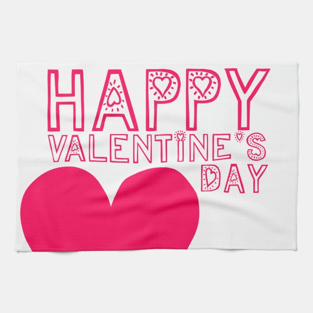 Happy Valentine's day Niedliche Typografie Kitchen Geschirrtuch (Horizontal)