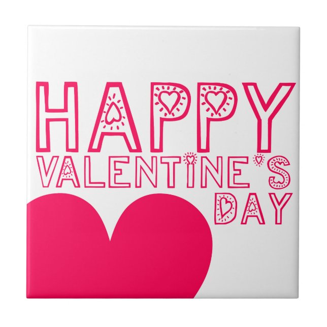 Happy Valentine's day Niedliche Typografie Tile Fliese (Vorderseite)