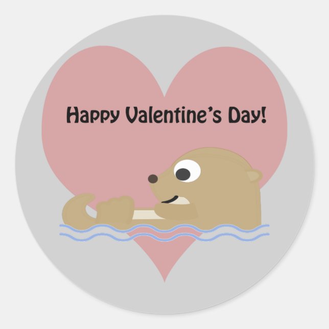 Happy Valentines Day Otter Runder Aufkleber (Vorderseite)
