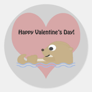 Happy Valentines Day Otter Runder Aufkleber