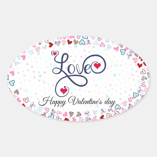 Happy Valentine's Day Ovaler Aufkleber (Vorderseite)