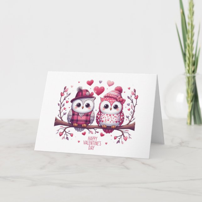 Happy Valentine's Day Owls Feiertagskarte (Vorderseite)
