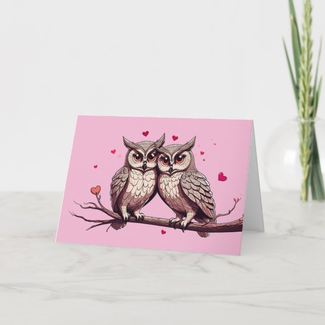 Happy Valentine's Day Owls Feiertagskarte (Vorderseite)