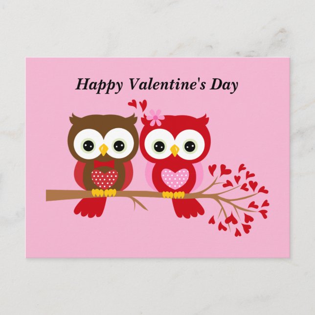 Happy Valentine's Day Owls Postkarte (Vorderseite)