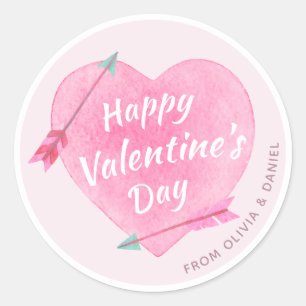 Happy Valentine's Day Pastel Pink Wasserfarbe Herz Runder Aufkleber