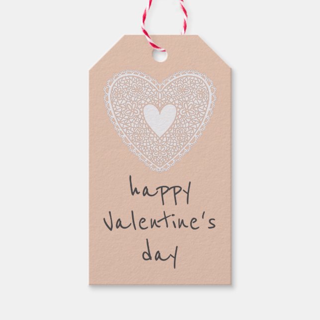 Happy Valentine's Day Peach Lace Herz Geschenkanhänger (Vorderseite)