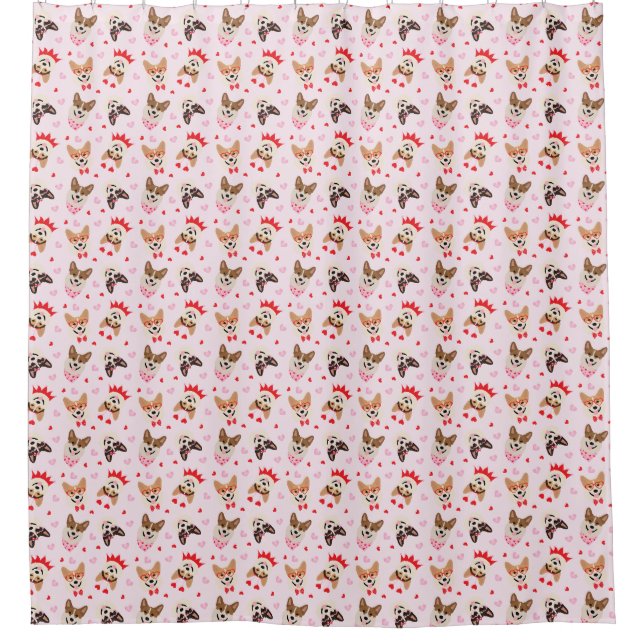 Happy Valentines Day Pembroke Welsh Corgi Hunde Duschvorhang (Vorderseite)