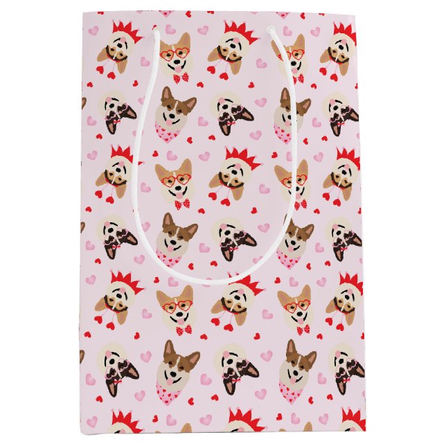 Happy Valentines Day Pembroke Welsh Corgi Hunde Mittlere Geschenktüte (Vorderseite)