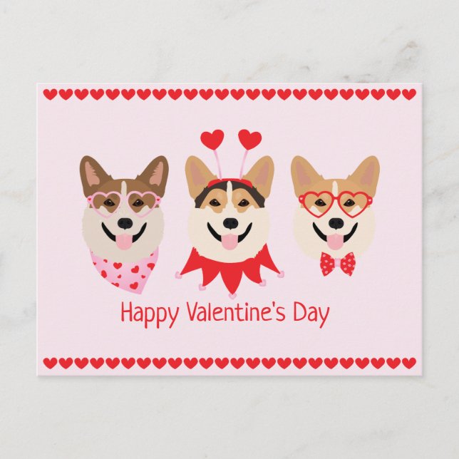 Happy Valentines Day Pembroke Welsh Corgi Hunde Postkarte (Vorderseite)