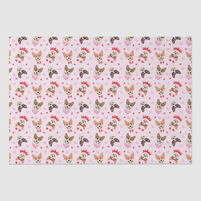 Happy Valentines Day Pembroke Welsh Corgi Hunde Seidenpapier (Vorderseite)