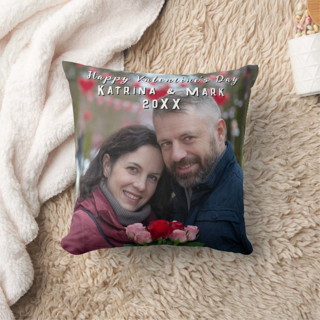 Happy Valentine's Day Personalisiertes Foto & Name Kissen (Decke)