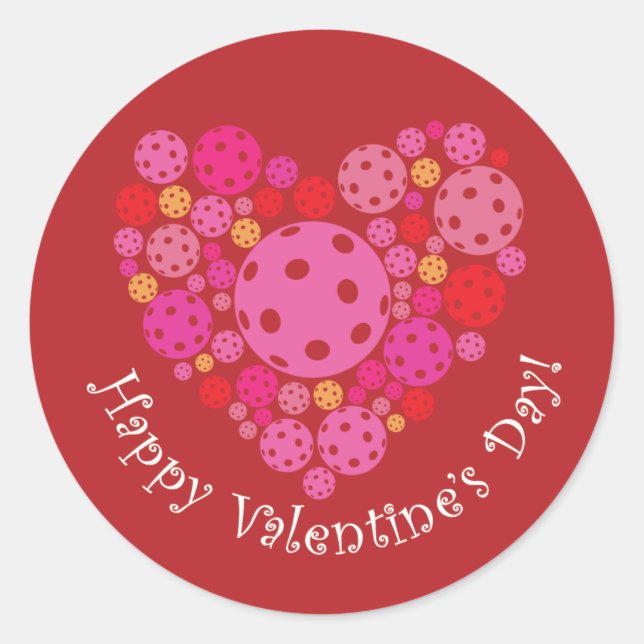Happy Valentine's Day Pickleball Style Runder Aufkleber (Vorderseite)