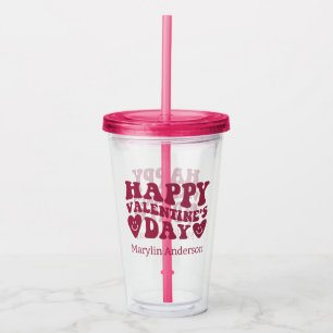 HAPPY VALENTINE'S DAY PINK GLITTER DRIP CUSTOM ACRYLTRINKBECHER
