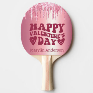 HAPPY VALENTINE'S DAY PINK GLITZER TROPFEN CUSTOM TISCHTENNIS SCHLÄGER