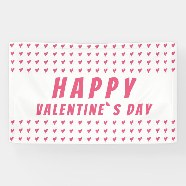 Happy Valentine's Day Pink Heart Banner (Horizontal)