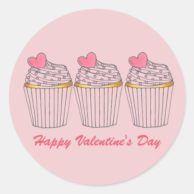 Happy Valentine's Day Pink Heart Cupcake Liebe Runder Aufkleber (Vorderseite)
