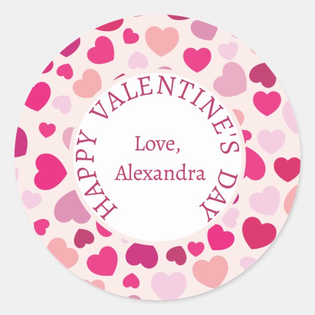 Happy Valentine's Day Pink Heart Runder Aufkleber (Vorderseite)