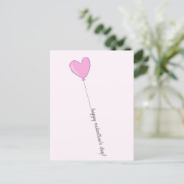Happy Valentine's Day - Pink Heart Shaped Ballon Postkarte