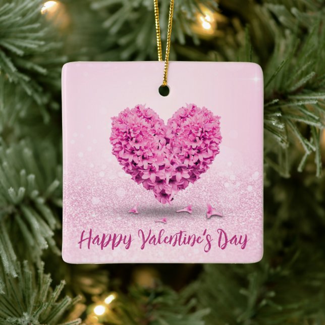 Happy Valentine's Day Pink Hyacinth Lovely Herz Keramikornament (Baum)