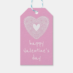 Happy Valentine's Day Pink Lace Heart Geschenkanhänger