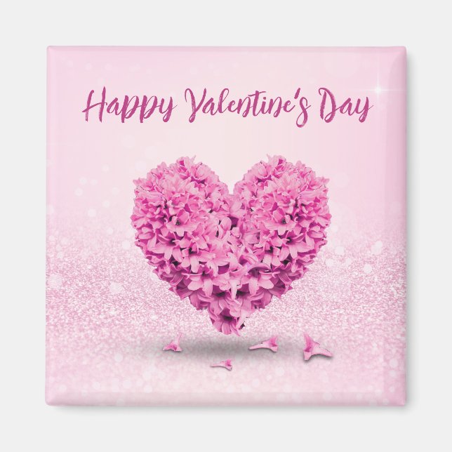Happy Valentine's Day Pink Lovely Hyacinth Heart Magnet (Vorne)