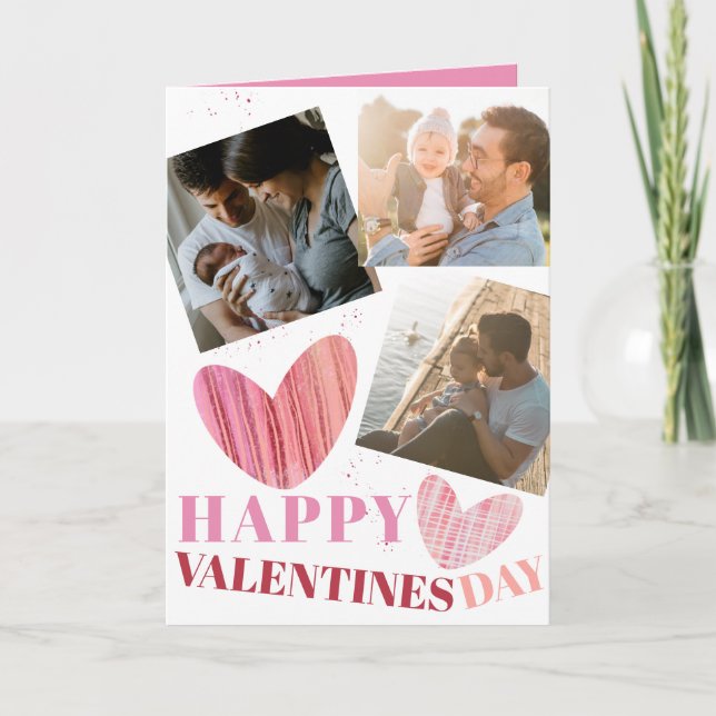 Happy Valentines Day Pink Modern Heart Karte (Vorderseite)