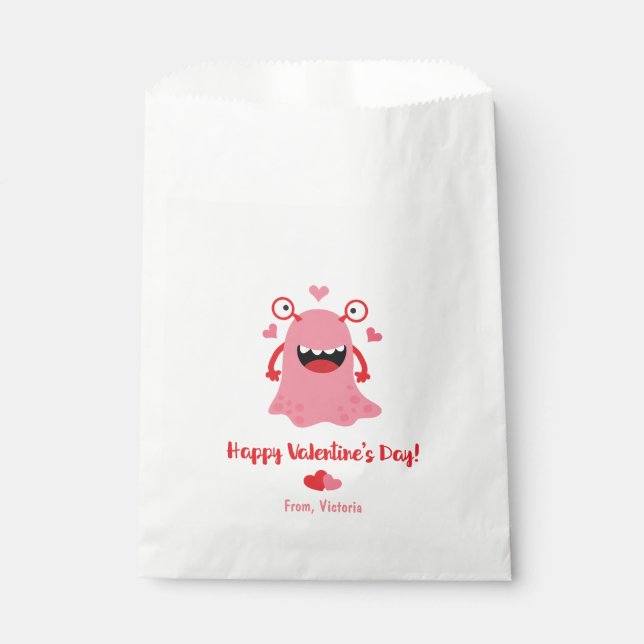 Happy Valentine's Day Pink Monster Herz Geschenktütchen (Vorderseite)