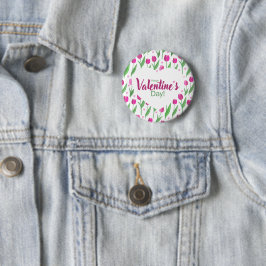 Happy Valentine's Day Pink Tulips Button