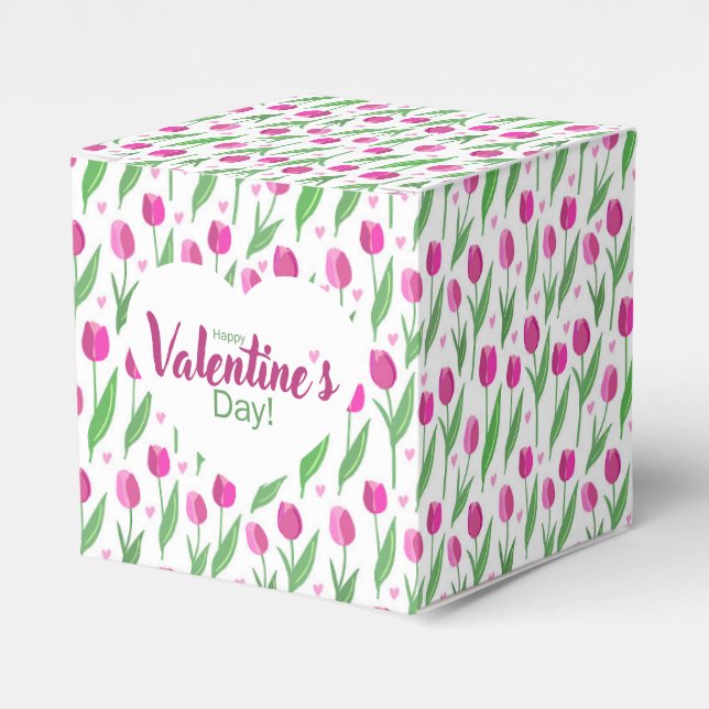 Happy Valentine's Day Pink Tulips Geschenkschachtel (Vorderseite)