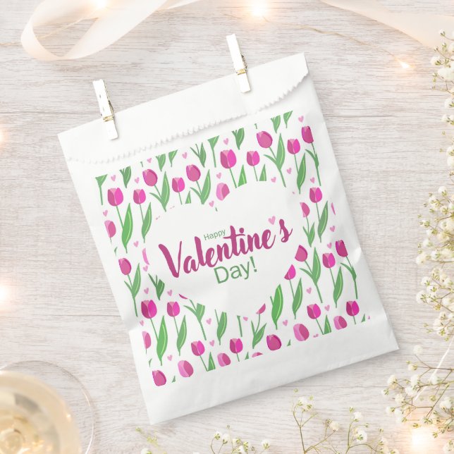 Happy Valentine's Day Pink Tulips Geschenktütchen (Ausgeschnitten)