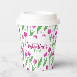 Happy Valentine's Day Pink Tulips Pappbecher
