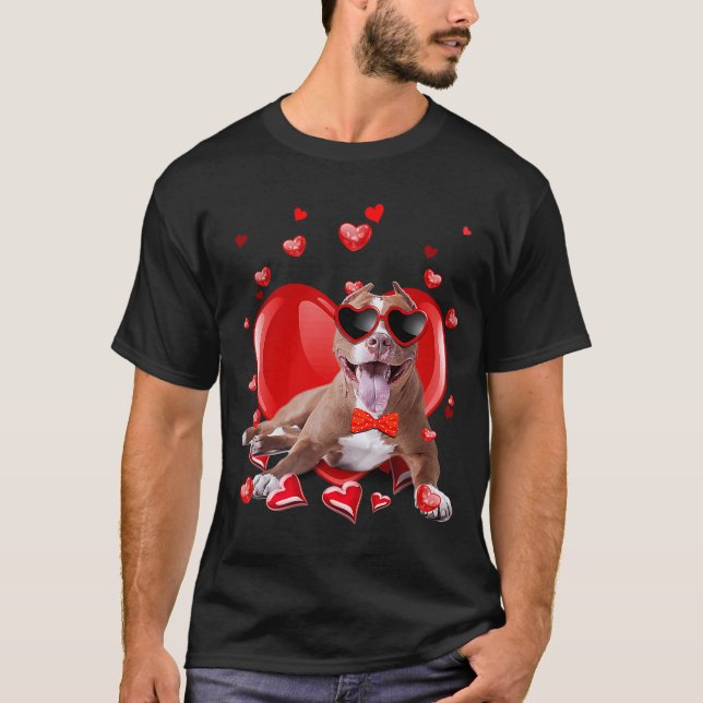 Happy Valentines Day Pit Bull Dog V Day T-Shirt (Vorderseite)