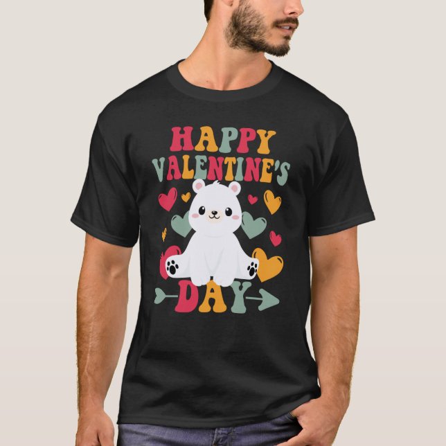 Happy Valentines Day Polar Bear Herzstück Liebe T-Shirt (Vorderseite)