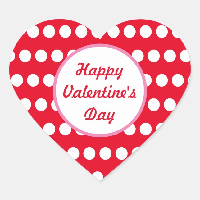 Happy Valentine's Day Polka Dot Heart Stickers (Vorderseite)