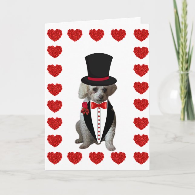 Happy Valentine's Day Poodle Tuxedo Note Card (Vorderseite)