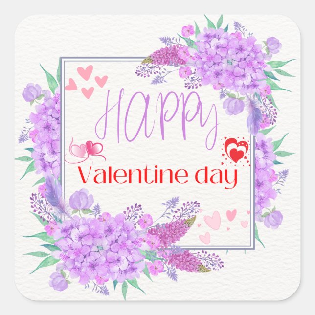 Happy Valentine's Day Quadratischer Aufkleber (Vorderseite)