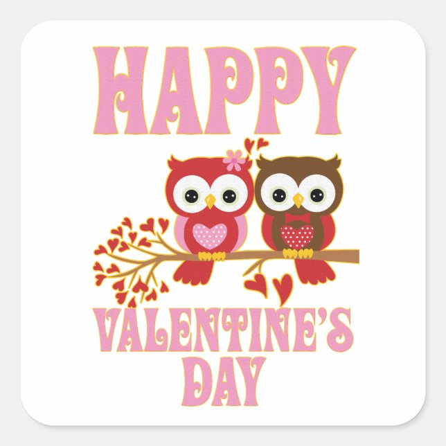 Happy Valentine's Day Quadratischer Aufkleber (Vorderseite)