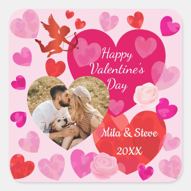 Happy Valentine's Day Quadratischer Aufkleber (Vorderseite)
