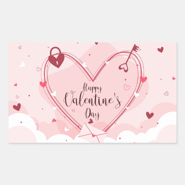 Happy Valentine's Day Rechteckiger Aufkleber (Vorderseite)